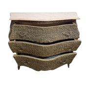 French Style Bombe Marble Top Textural 3 Drawer Commode