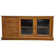 Rustic Oak Sideboard with Triple Drawers and Glass Display