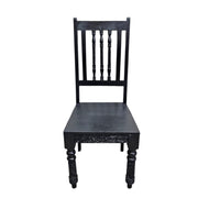 Stately Indian Style Carved Black Wood Dining Chair