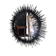 Mid-Century Modern Black Metal Sunburst Round Wall Mirror