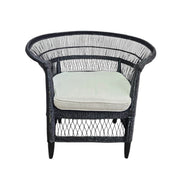 Sculptural Black Hand-Woven Rattan Tub Style Accent Armchair