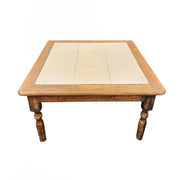 Rustic Charm Solid Wood Coffee Table with White Tiled Top