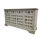 Hand-Carved Whitewashed Wooden Rustic Sideboard