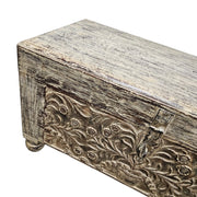 Hand-Carved Vintage Wooden Trunk with Distressed Finish