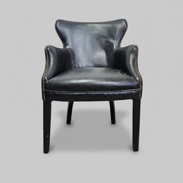 Classic English Library Studded Black Leather Armchair