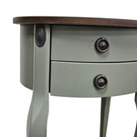 Sage Green Upcycled Wooden 2-Drawer Oval Telephone Side Table