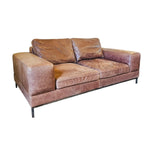 THE One Vintage Style Distressed Brown Leather Boxy Chesterfield Sofa