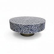 Exquisite Blue and White Bone Inlay Round Coffee Table