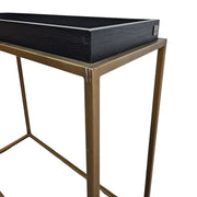 Marina Home Industrial Brass Frame and Black Faux Leather Tray Console Table