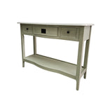Elegant Sage Bow-Front Console Table with Open Shelving