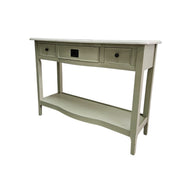 Elegant Sage Bow-Front Console Table with Open Shelving