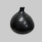 Artisanal Striped Black and Brown Ceramic Onion Shape Vase