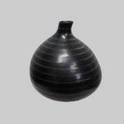 Artisanal Striped Black and Brown Ceramic Onion Shape Vase