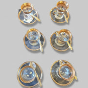 Murano 1980s Vintage Gilded Glass Turkish Tea Cup Saucer and Spoon Set