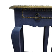Vintage Indigo Hand-Painted Side Table with Gold Accents