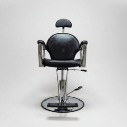 Industrial Black Leather and Chrome Hydraulic Barber Chair