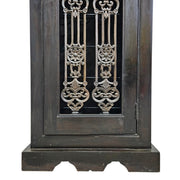 Indian Style Dark Wood and Iron Grill Tall Bar Cabinet