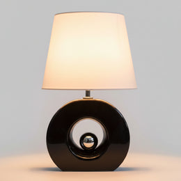 Bold High Gloss Black O Ring Ceramic Table Lamp with Chrome Accent