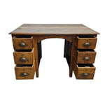 Classic Solid Oak Double Pedestal Six Drawer Writing Desk