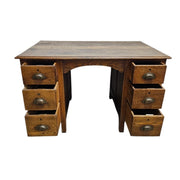 Classic Solid Oak Double Pedestal Six Drawer Writing Desk