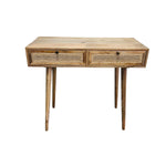 Mid-Century Style Mango Wood and Woven Cane Console Table