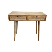 Mid-Century Style Mango Wood and Woven Cane Console Table