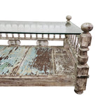 Charaka Style Distressed Wood and Glass Top Coffee Table