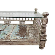 Charaka Style Distressed Wood and Glass Top Coffee Table
