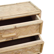 Vintage Bohemian Woven Rattan and Split Bamboo 3 Drawer Bedside Nightstands