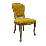 French Provincial Mustard Velvet Carved Wood Accent Dining Chair
