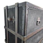 Pottery Barn Industrial Ludlow Black Leather Steamer Trunk Secretary Desk