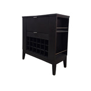 Modern Black Wood Convertible Bar Cabinet with Wine Rack