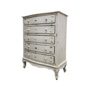 Vintage French Provincial Distressed White 5-Drawer Chest