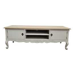 Provincial Scalloped TV Console with Natural Wood Top