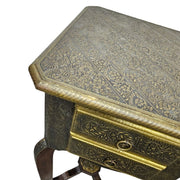 Vintage Style Brass Embossed Two Drawer Tall Side Table