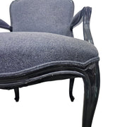 Vintage French Louis Style Black Lacquered Upholstered Armchair