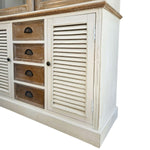 French Farmhouse Distressed White and Natural Timber Glass Display Dresser Cabinet
