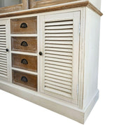 French Farmhouse Distressed White and Natural Timber Glass Display Dresser Cabinet