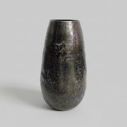 Contemporary Etched Crosshatch Metal Tapered Vessel Vase