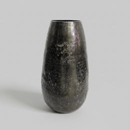 Contemporary Etched Crosshatch Metal Tapered Vessel Vase