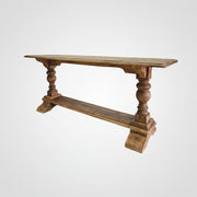 Rustic Solid Wood Trestle Console Table with Turned Legs