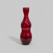 Retro Crimson Red Hand Blown Glass Bolas Gourd Vase