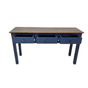Upcycled Navy Blue Three Drawer Wooden Console Table