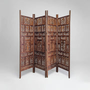 Heritage Hand-Carved Solid Wood 4-Panel Folding Room Divider