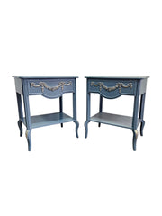 French Provincial Style Upcycled Slate Blue Wooden Side Table