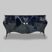 Stately Louis XV Style Black Lacquer and Ornate Silver Commode