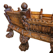 Rustic Hand-Carved Wooden Centre Table with Glass Insert