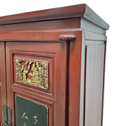 Antique Red Lacquer Chinese Sideboard with Gilded Relief