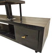Industrial Style Matte Black Multi-Tiered Wooden TV Console