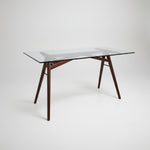 West Elm Mid-Century Glass Top Desk with Wooden Base